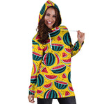 Yellow Watermelon Pieces Pattern Print Hoodie Dress GearFrost