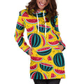 Yellow Watermelon Pieces Pattern Print Pullover Hoodie Dress