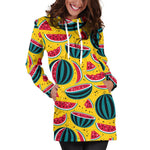 Yellow Watermelon Pieces Pattern Print Hoodie Dress GearFrost