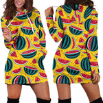 Yellow Watermelon Pieces Pattern Print Hoodie Dress GearFrost
