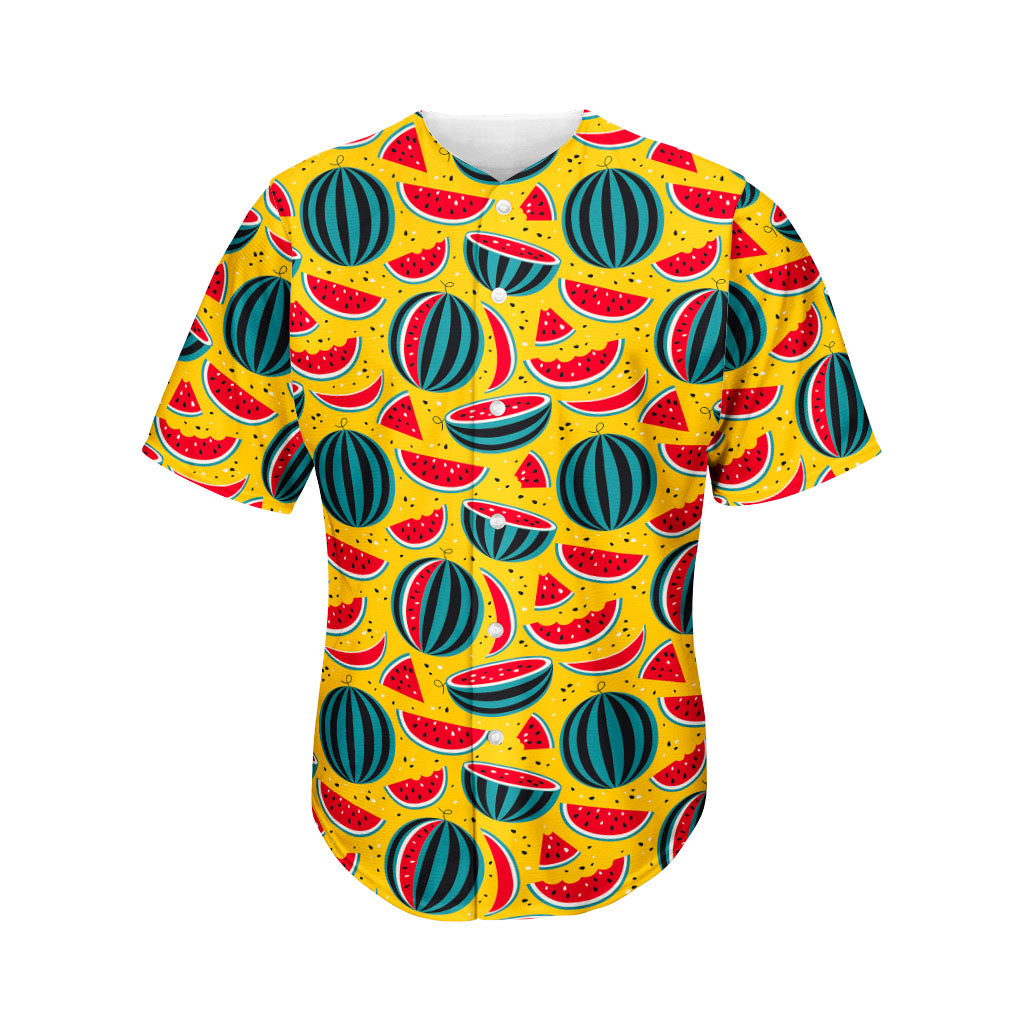 Yellow Watermelon Pieces Pattern Print Men's Baseball Jersey
