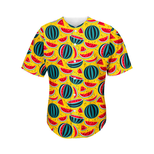 Yellow Watermelon Pieces Pattern Print Men's Baseball Jersey