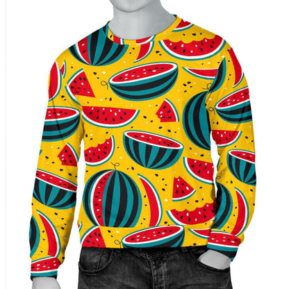 Yellow Watermelon Pieces Pattern Print Men's Crewneck Sweatshirt GearFrost