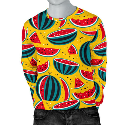 Yellow Watermelon Pieces Pattern Print Men's Crewneck Sweatshirt GearFrost