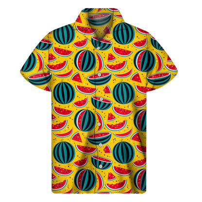 Yellow Watermelon Pieces Pattern Print Men's Short Sleeve Shirt