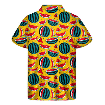 Yellow Watermelon Pieces Pattern Print Men's Short Sleeve Shirt