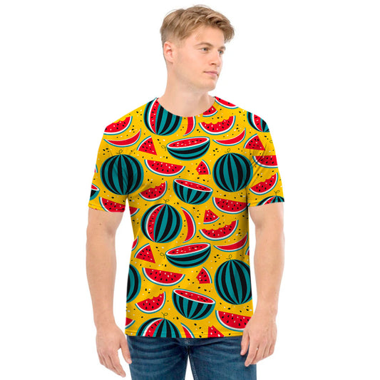 Yellow Watermelon Pieces Pattern Print Men's T-Shirt