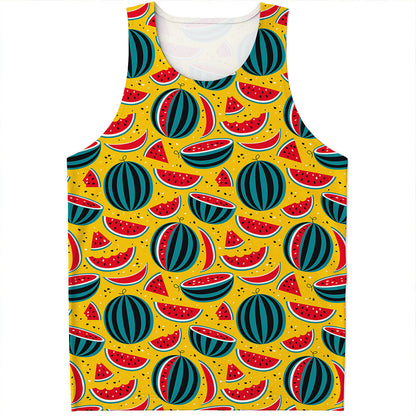 Yellow Watermelon Pieces Pattern Print Men's Tank Top