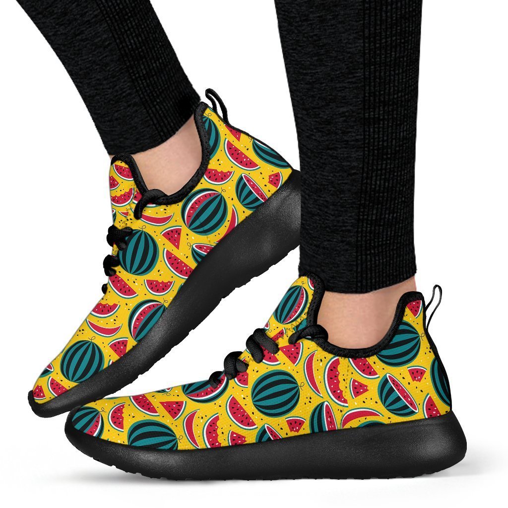 Yellow Watermelon Pieces Pattern Print Mesh Knit Shoes GearFrost