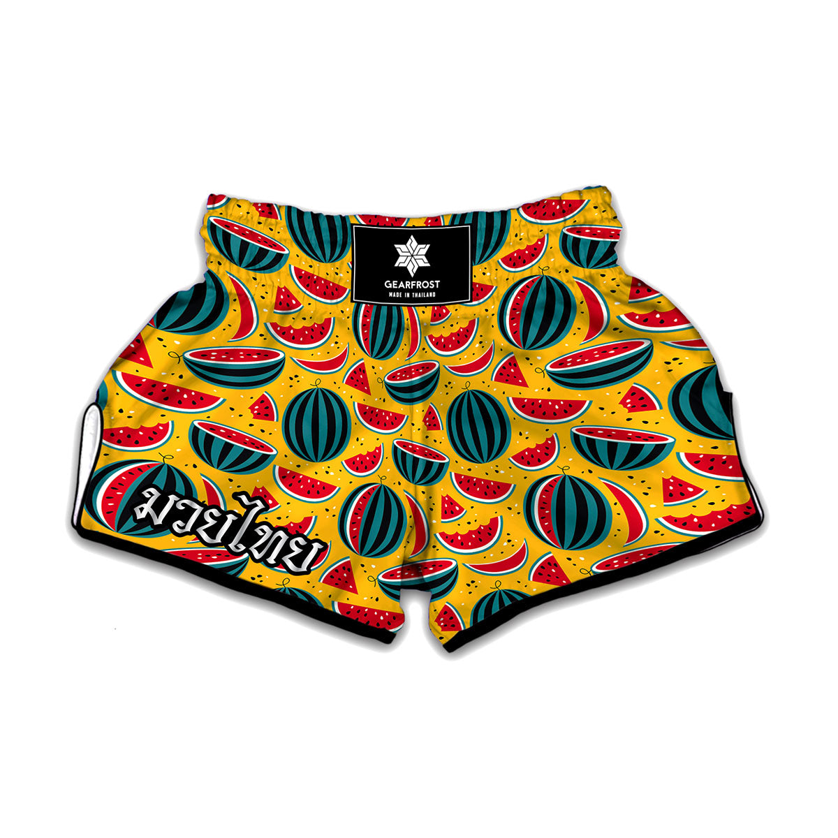 Yellow Watermelon Pieces Pattern Print Muay Thai Boxing Shorts