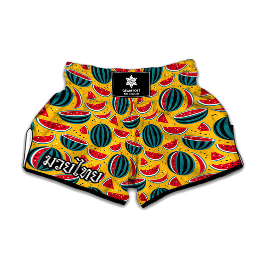 Yellow Watermelon Pieces Pattern Print Muay Thai Boxing Shorts