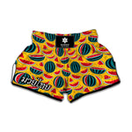 Yellow Watermelon Pieces Pattern Print Muay Thai Boxing Shorts
