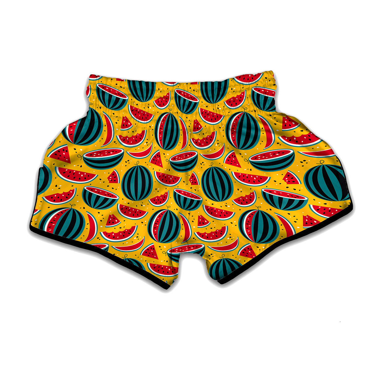 Yellow Watermelon Pieces Pattern Print Muay Thai Boxing Shorts