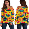 Yellow Watermelon Pieces Pattern Print Off Shoulder Sweatshirt GearFrost