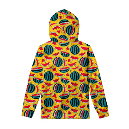 Yellow Watermelon Pieces Pattern Print Pullover Hoodie