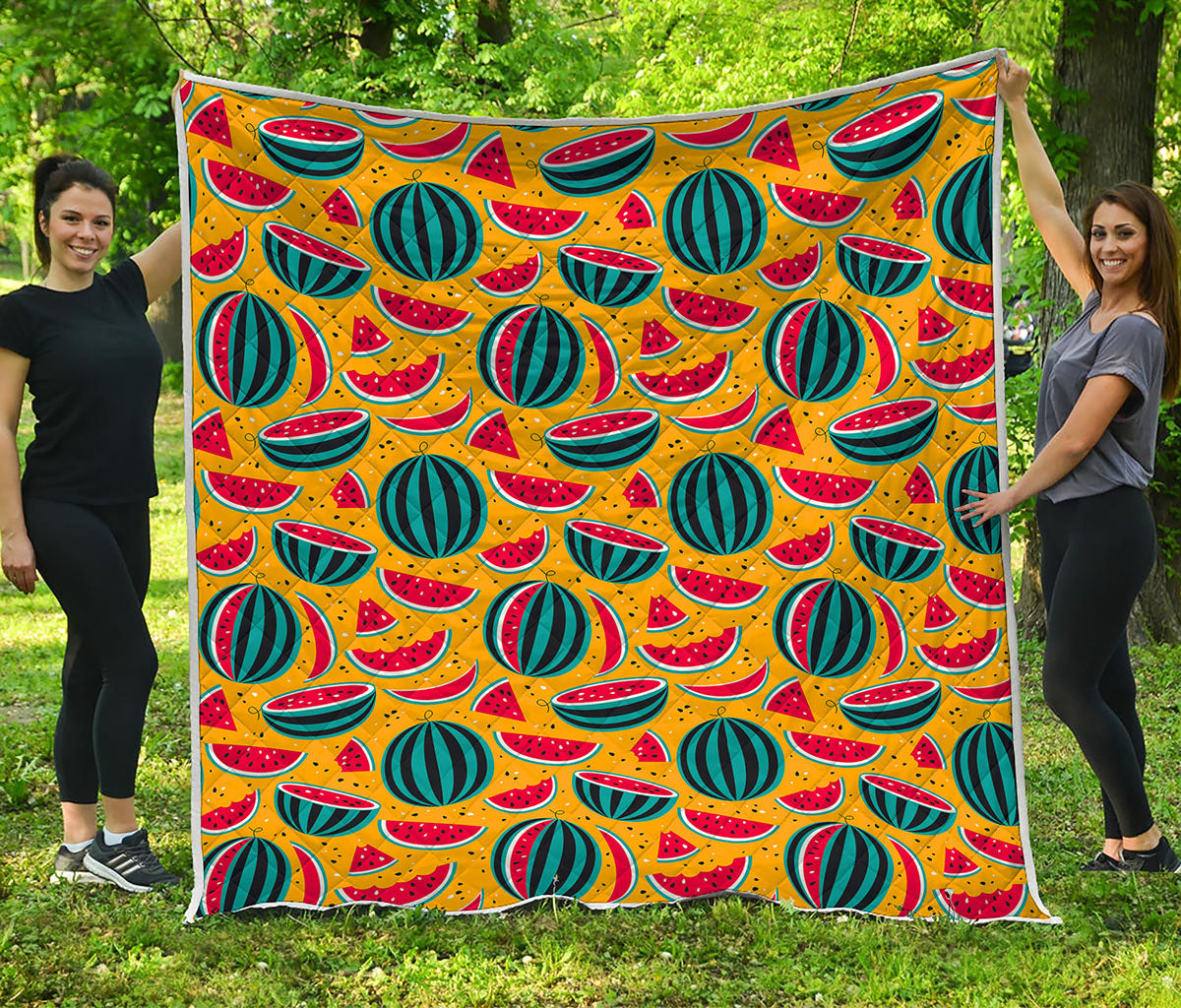 Yellow Watermelon Pieces Pattern Print Quilt