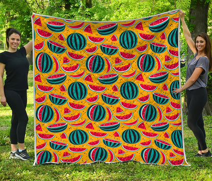 Yellow Watermelon Pieces Pattern Print Quilt