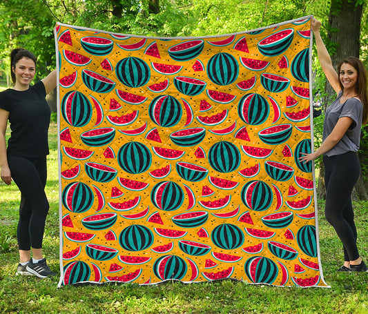 Yellow Watermelon Pieces Pattern Print Quilt