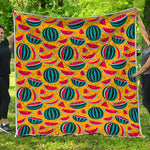 Yellow Watermelon Pieces Pattern Print Quilt
