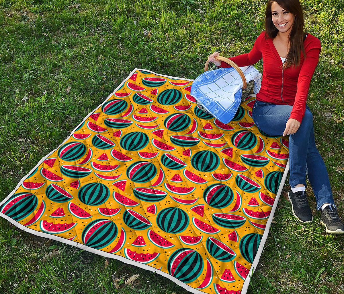 Yellow Watermelon Pieces Pattern Print Quilt