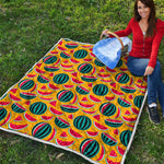 Yellow Watermelon Pieces Pattern Print Quilt
