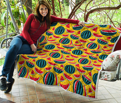 Yellow Watermelon Pieces Pattern Print Quilt