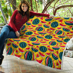 Yellow Watermelon Pieces Pattern Print Quilt
