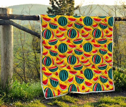 Yellow Watermelon Pieces Pattern Print Quilt