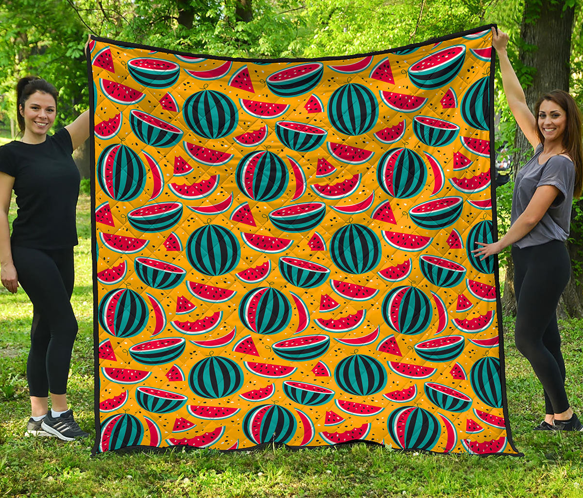 Yellow Watermelon Pieces Pattern Print Quilt