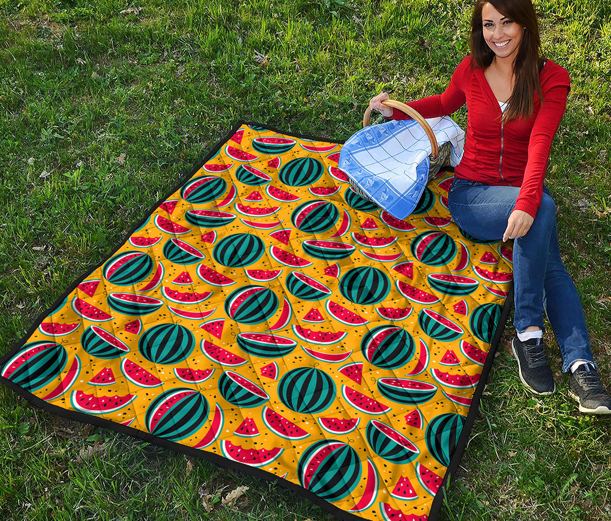 Yellow Watermelon Pieces Pattern Print Quilt