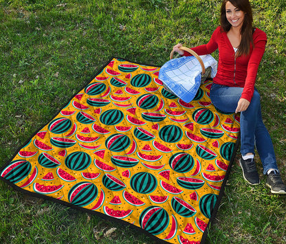 Yellow Watermelon Pieces Pattern Print Quilt