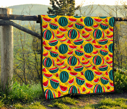 Yellow Watermelon Pieces Pattern Print Quilt