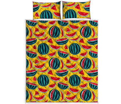 Yellow Watermelon Pieces Pattern Print Quilt Bed Set