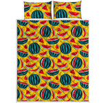 Yellow Watermelon Pieces Pattern Print Quilt Bed Set