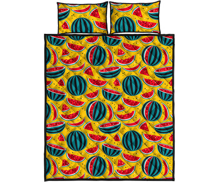 Yellow Watermelon Pieces Pattern Print Quilt Bed Set