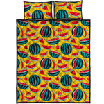 Yellow Watermelon Pieces Pattern Print Quilt Bed Set