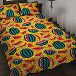 Yellow Watermelon Pieces Pattern Print Quilt Bed Set