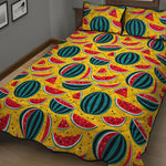 Yellow Watermelon Pieces Pattern Print Quilt Bed Set