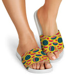 Yellow Watermelon Pieces Pattern Print White Slide Sandals