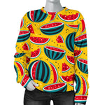 Yellow Watermelon Pieces Pattern Print Women's Crewneck Sweatshirt GearFrost