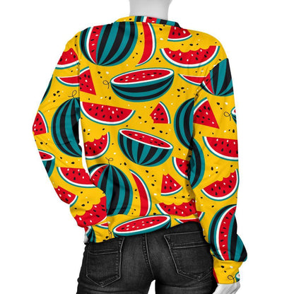 Yellow Watermelon Pieces Pattern Print Women's Crewneck Sweatshirt GearFrost