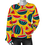 Yellow Watermelon Pieces Pattern Print Women's Crewneck Sweatshirt GearFrost