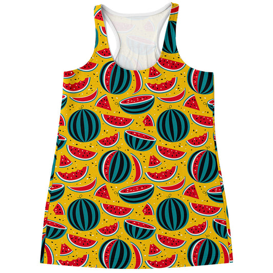 Yellow Watermelon Pieces Pattern Print Women's Racerback Tank Top