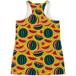 Yellow Watermelon Pieces Pattern Print Women's Racerback Tank Top