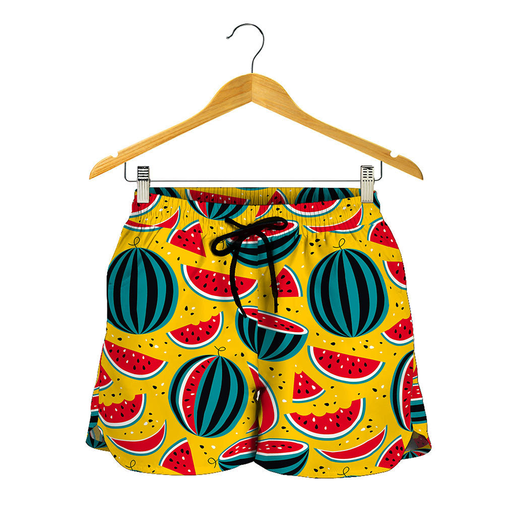 Yellow Watermelon Pieces Pattern Print Women's Shorts