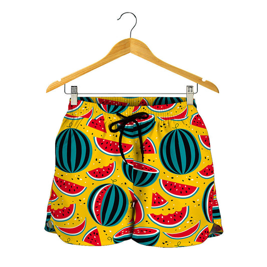 Yellow Watermelon Pieces Pattern Print Women's Shorts