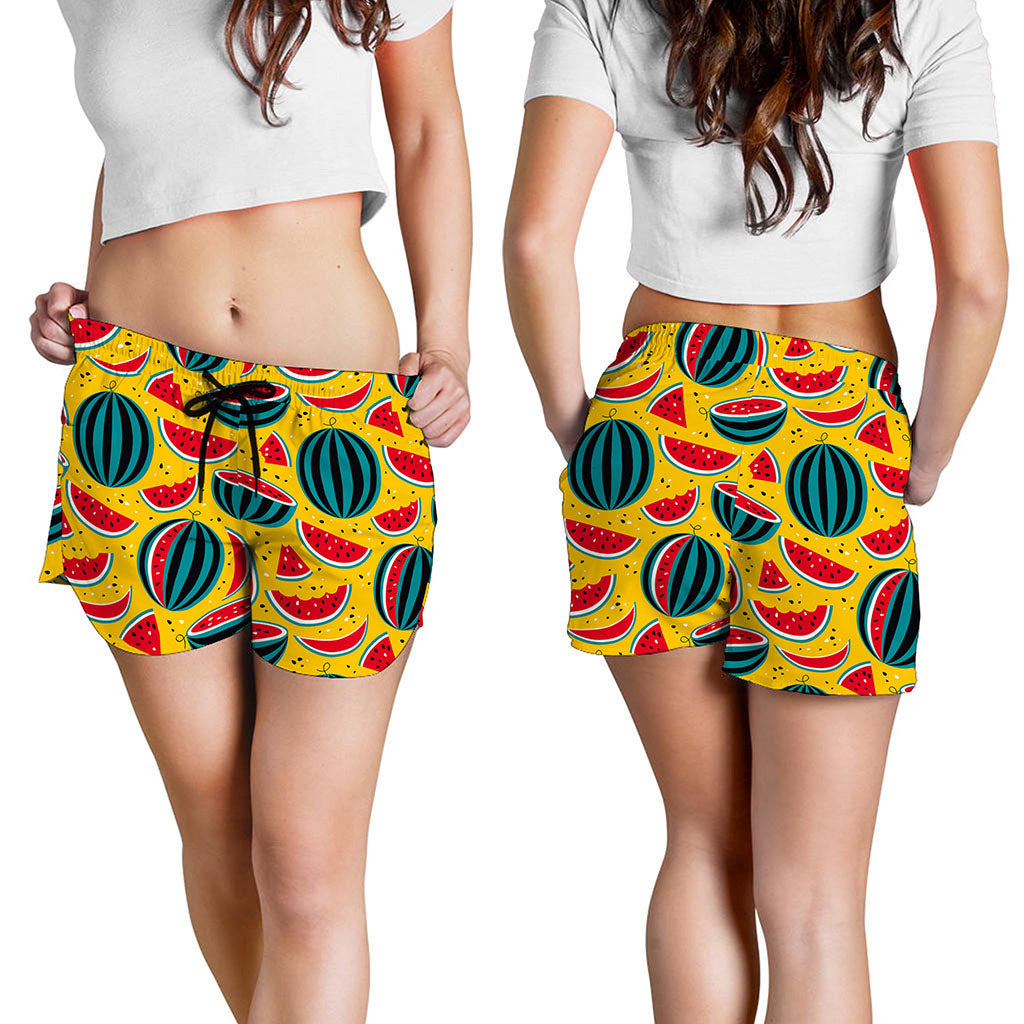 Yellow Watermelon Pieces Pattern Print Women's Shorts
