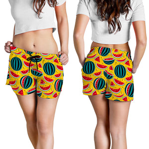 Yellow Watermelon Pieces Pattern Print Women's Shorts