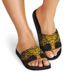 Yggdrasil Tree Of Life Print Black Slide Sandals
