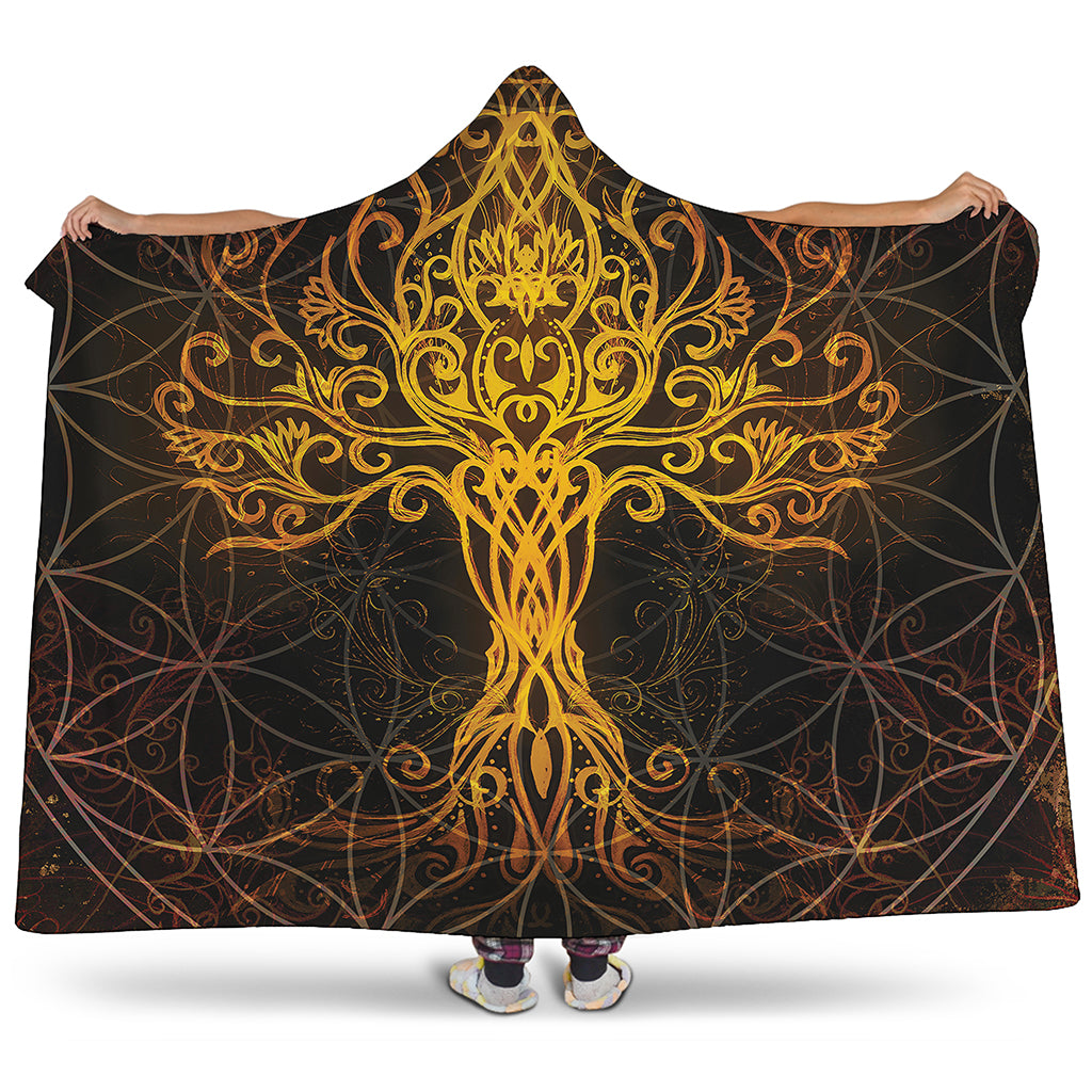 Yggdrasil Tree Of Life Print Hooded Blanket